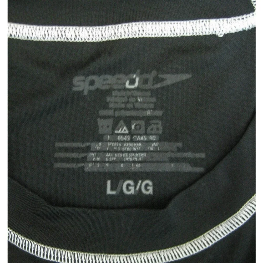 Speedo Rash Guard T-Shirt Mens Large Black Short Sleeve UV Protection Swim Beach
